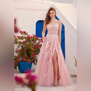Elie Wilde Elegant Pink Lace Prom Dress Size 10